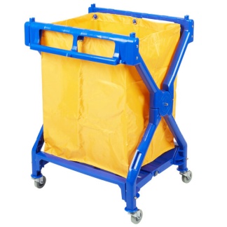 Blue X Frame Folding Cart with Yellow Vinyl Bag